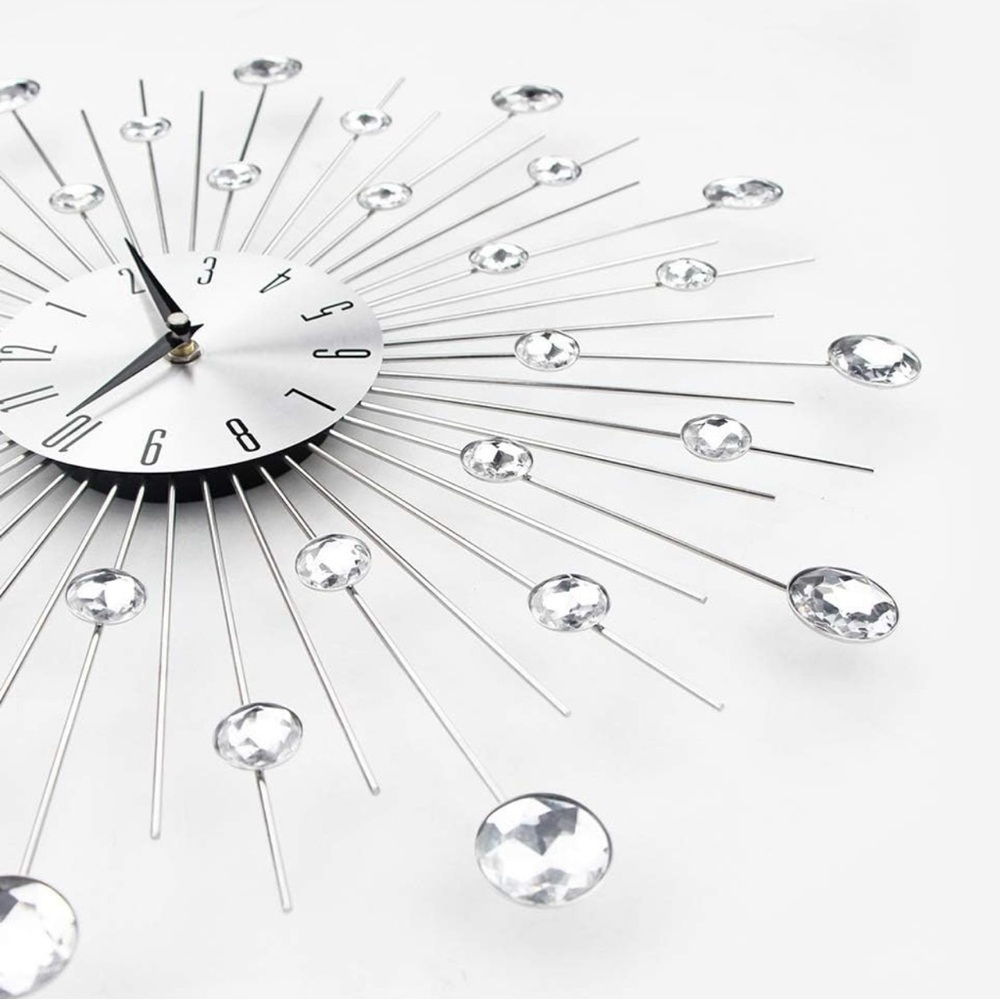 Silver Starburst Wall Clock with Crystal Accents - Picture 4 of 6